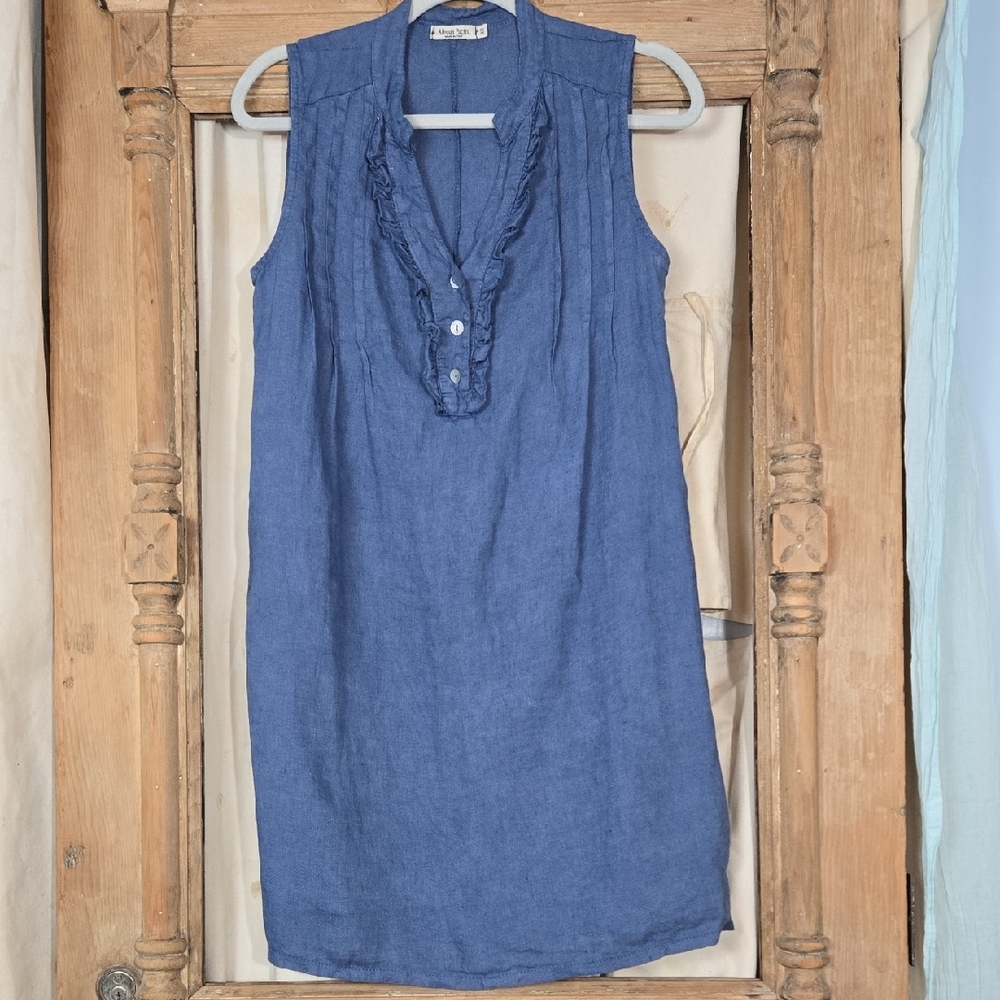 Alessia Pacini Blue Linen Sleeveless Midi Shift Dress In Size XS - Picture 4 of 8